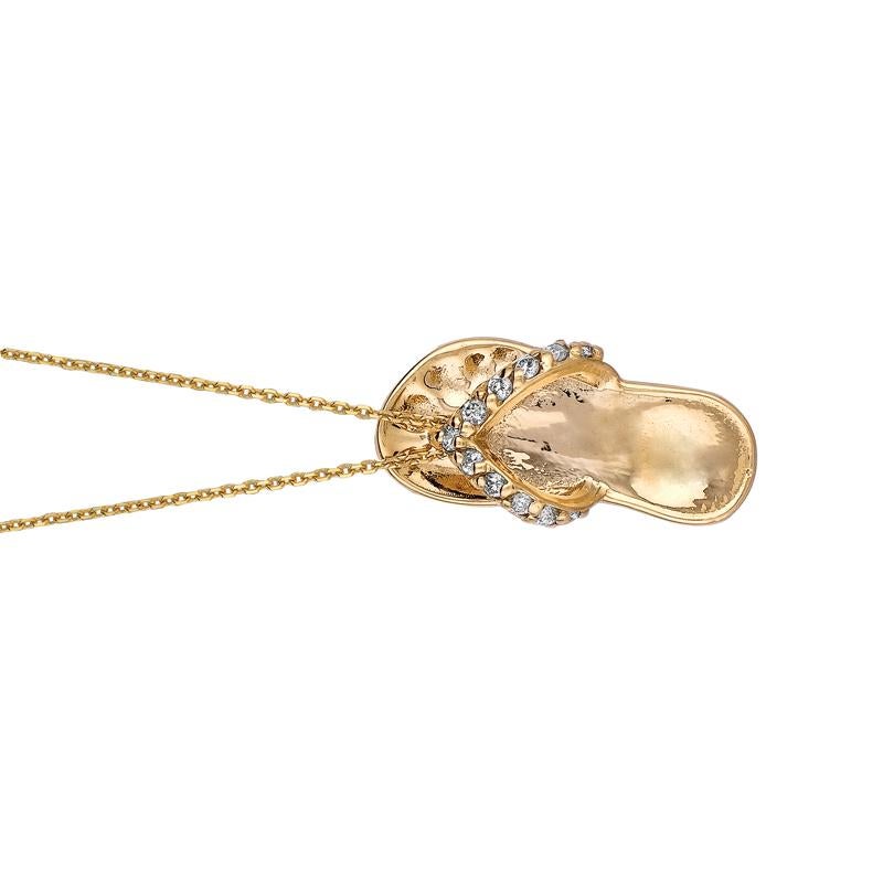 Taille ronde Collier pendentif en or jaune 14 carats avec chaîne et diamants naturels de 0,10 carat en vente
