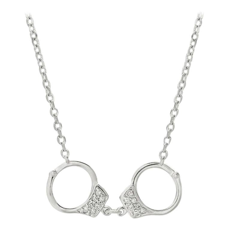 0.10 Carat Natural Diamond Handcuff Necklace 14 Karat White Gold G SI