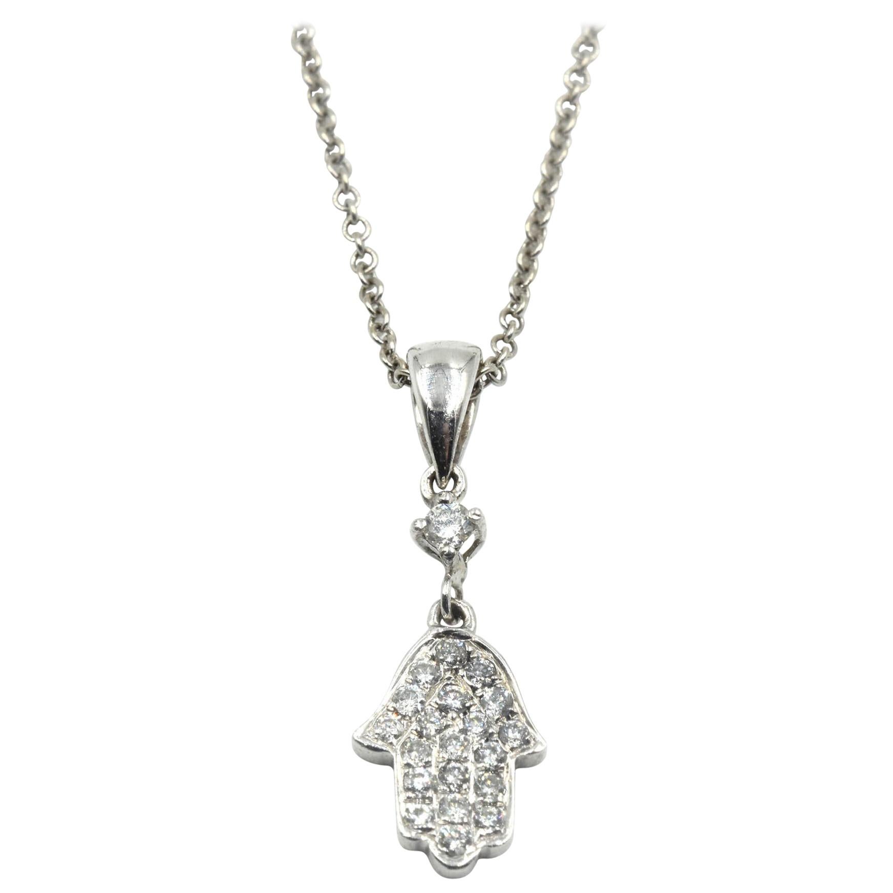 0.10 Carat Round Diamond “Hand of Fatina” Hamsa Pendant Necklace 14 Karat Gold
