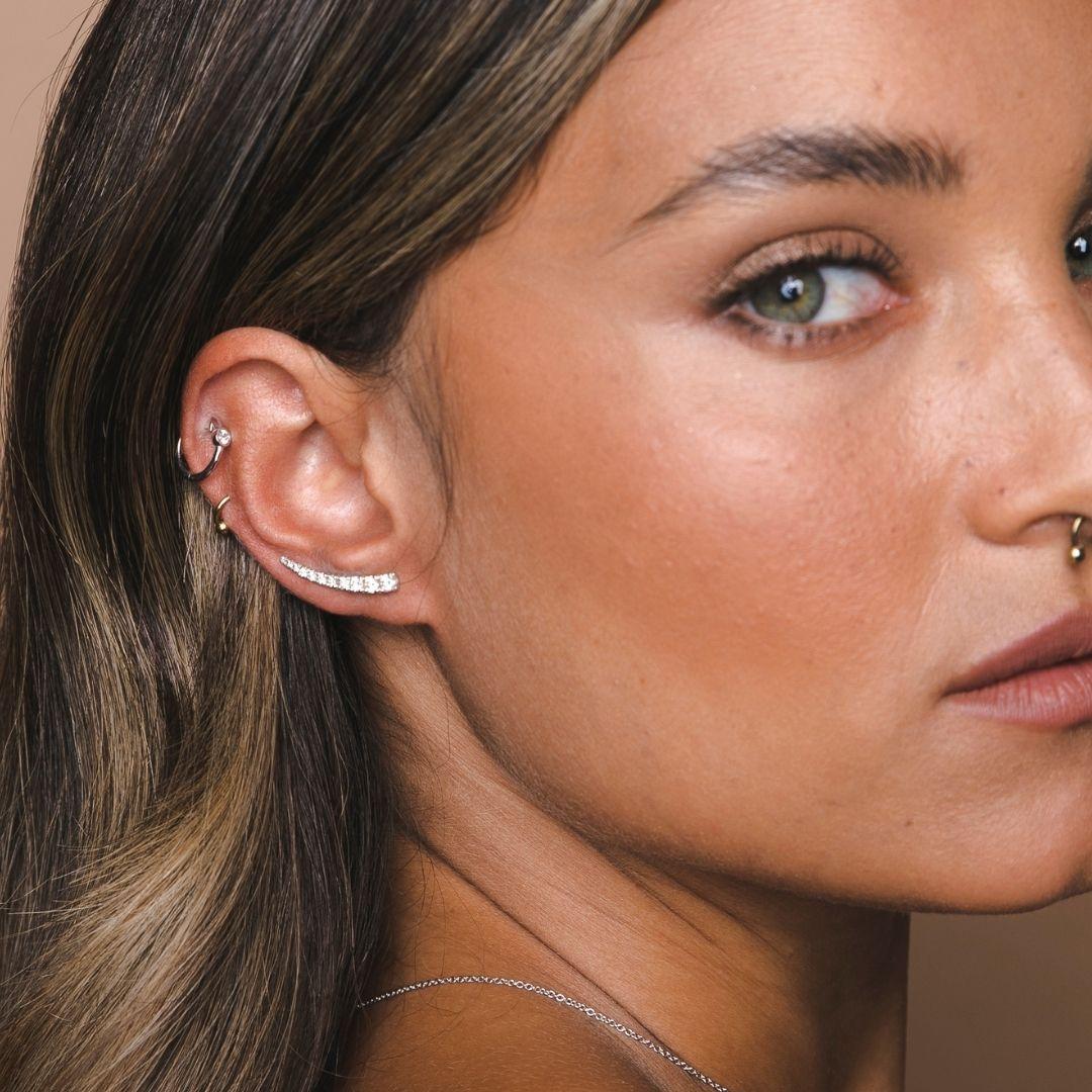0.10 Carat Diamond Huggie Hoop Earrings in 14k Rose Gold - Shlomit Rogel For Sale 1