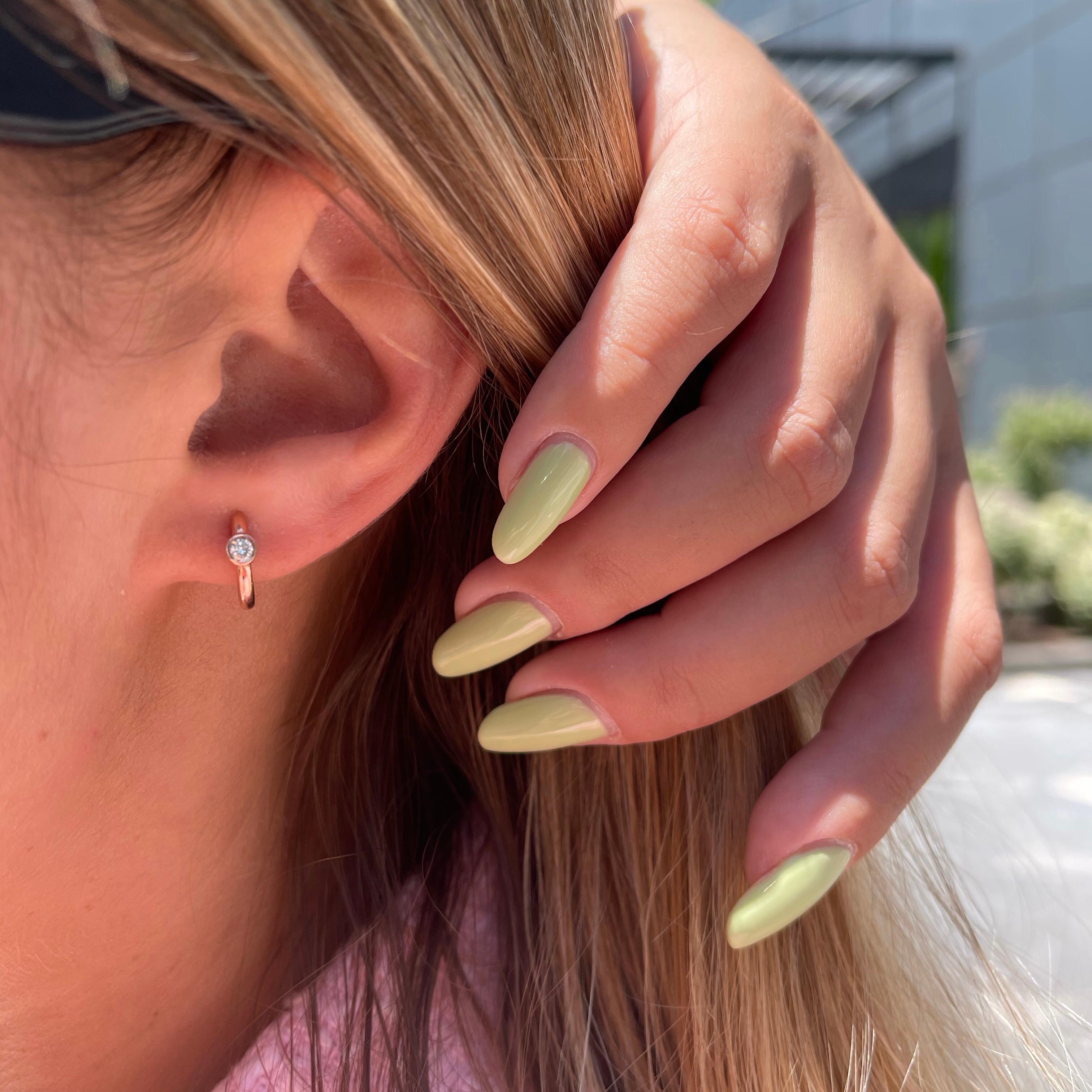 Round Cut 0.10 Carat Diamond Huggie Hoop Earrings in 14k Rose Gold - Shlomit Rogel For Sale