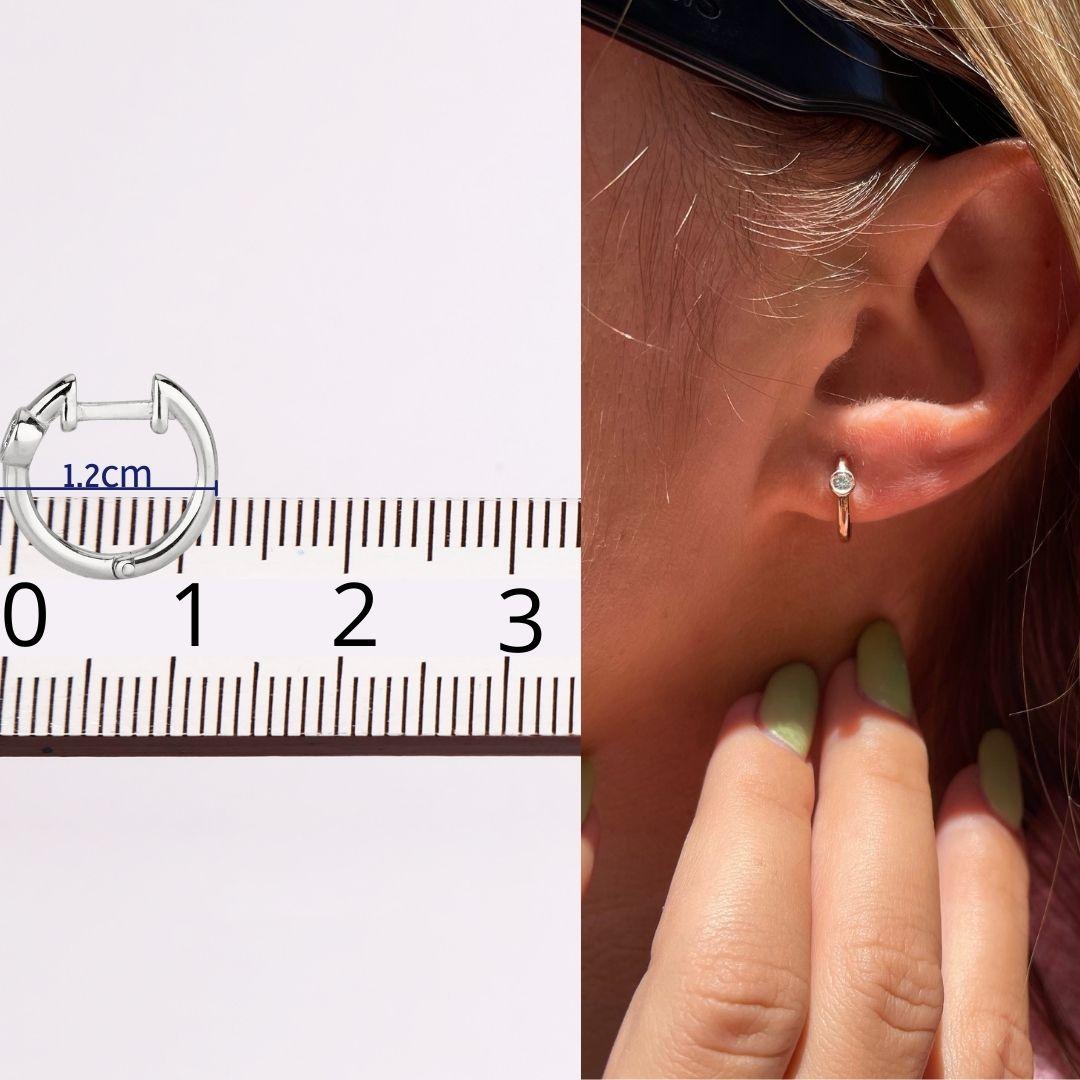 0.10 Carat Diamond Huggie Hoop Earrings in 14k Rose Gold - Shlomit Rogel In New Condition For Sale In Ramatgan, IL