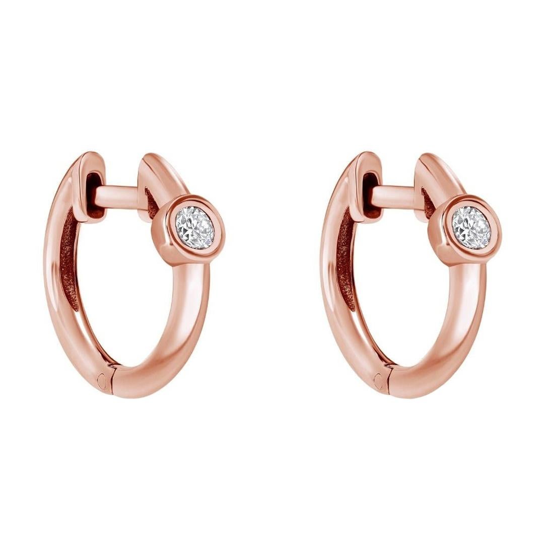 0.10 Carat Diamond Huggie Hoop Earrings in 14k Rose Gold - Shlomit Rogel