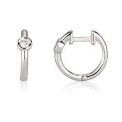 0.10 Carat Diamond Huggie Hoop Earrings in 14k White Gold - Shlomit Rogel