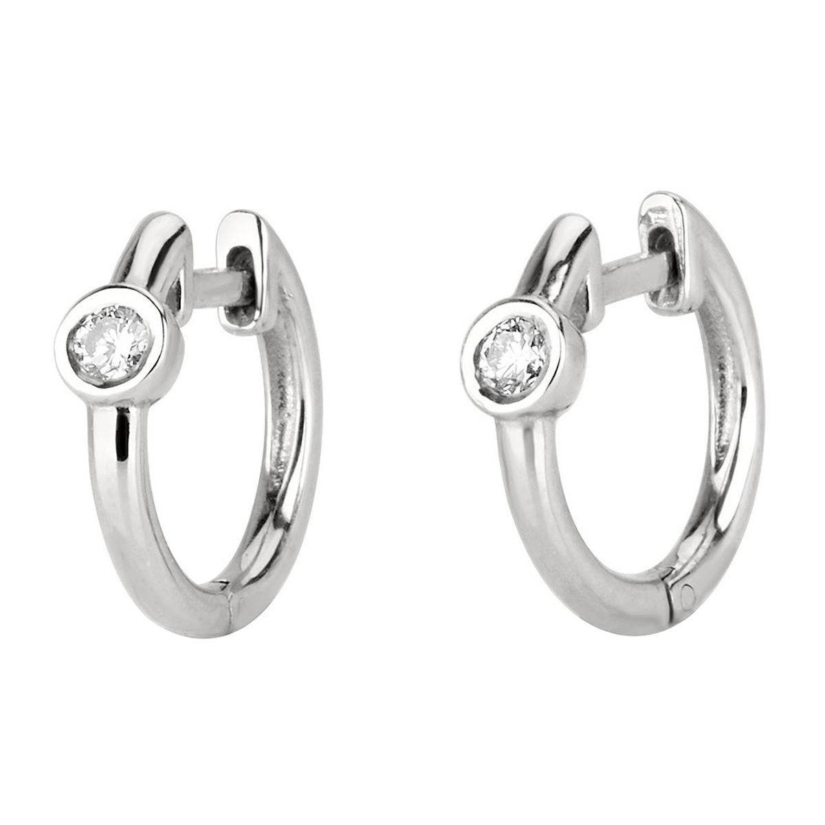 0.10 Carat Diamond Huggie Hoop Earrings in 14k White Gold - Shlomit Rogel