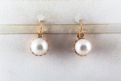 0.10 Carat White Rose Cut Diamond Mabe Pearl Yellow Gold Lever-Back Earrings