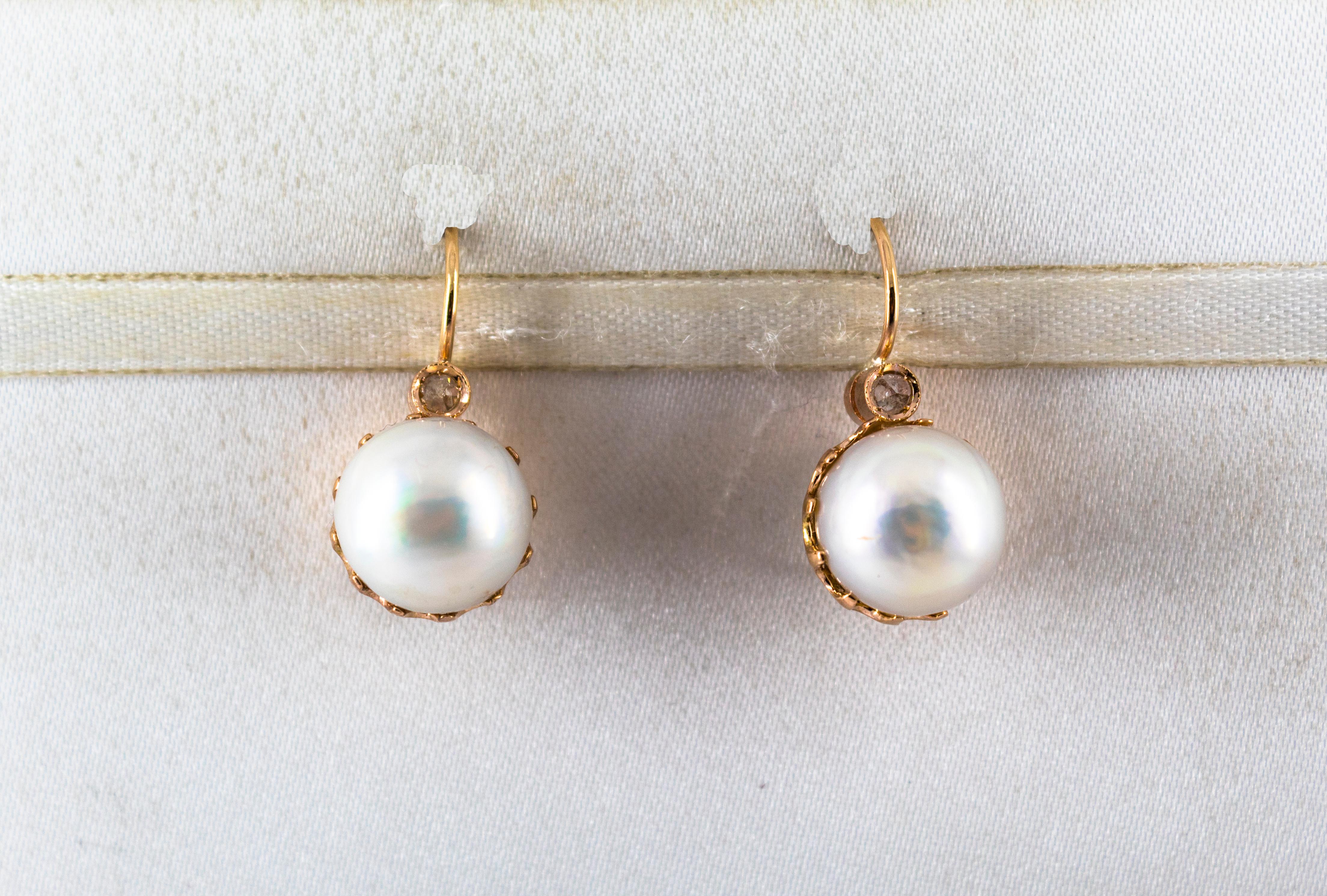 These Earrings are made of 9K Yellow Gold.
These Earrings have 0.10 Carats of White Rose Cut Diamonds.
These Earrings have also Mabe Pearls.

All our Earrings have pins for pierced ears but we can change the closure and make any of our Earrings