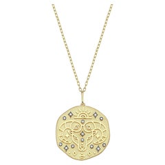 14k Gold Aries Medallion Zodiac Necklace with 0.10 ct Diamond