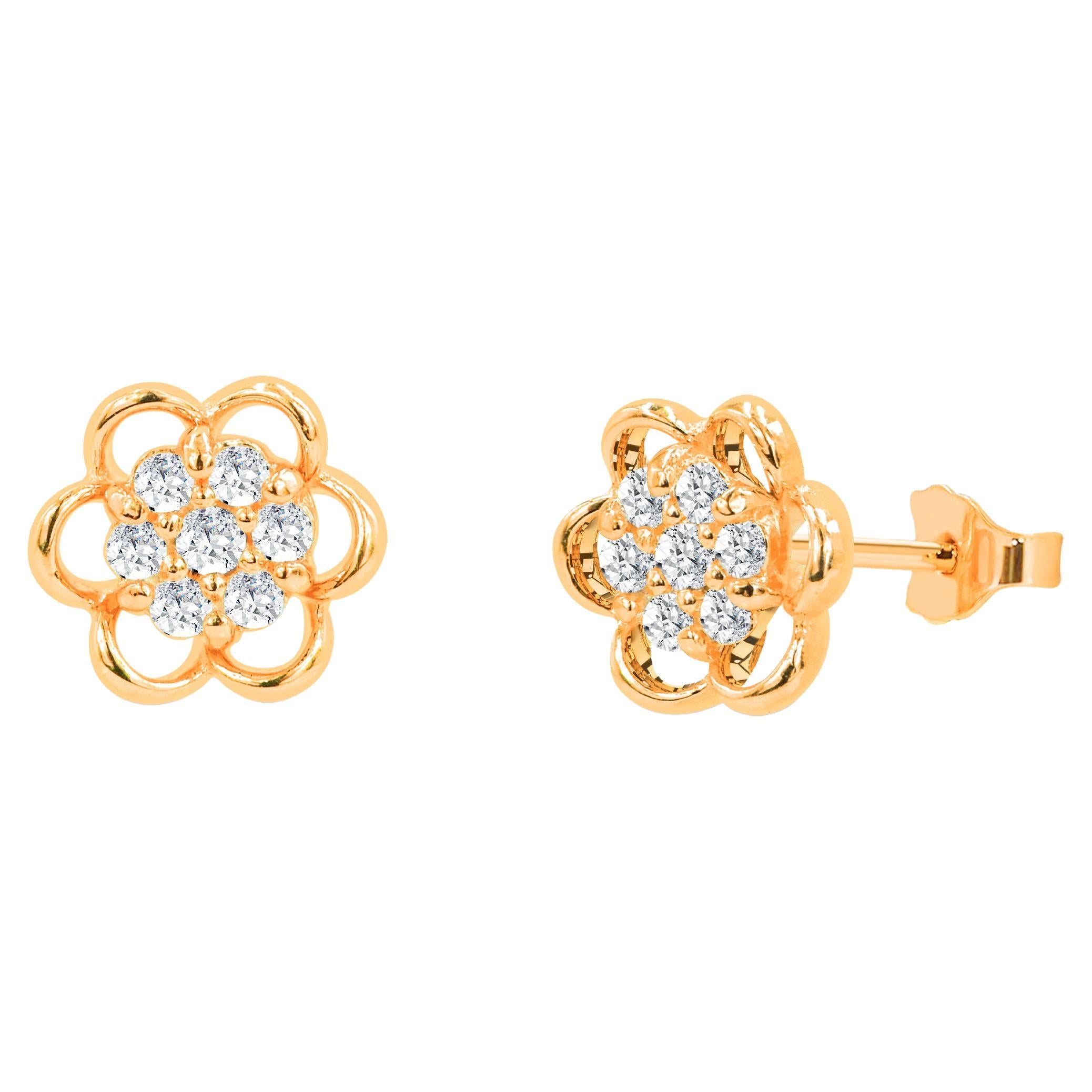 0.10ct Diamond Flower Stud Earrings in 14k Gold For Sale