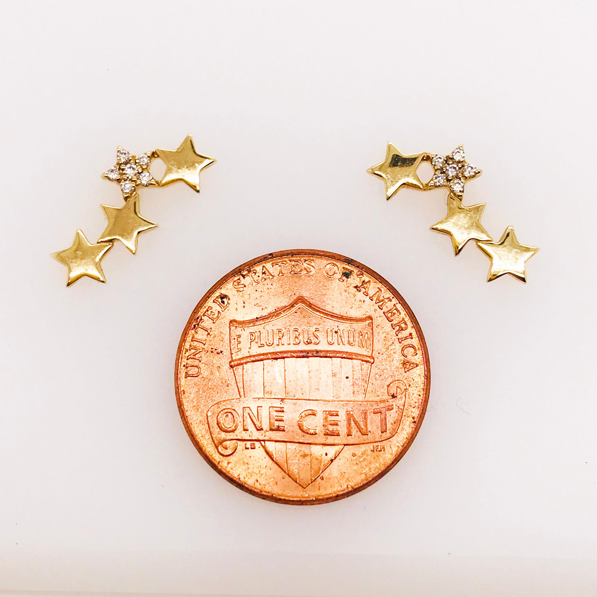 Women's 0.10 Ct. Diamond Star Ear Climbers 14K Yellow Gold, Diamond Star Earring Studs
