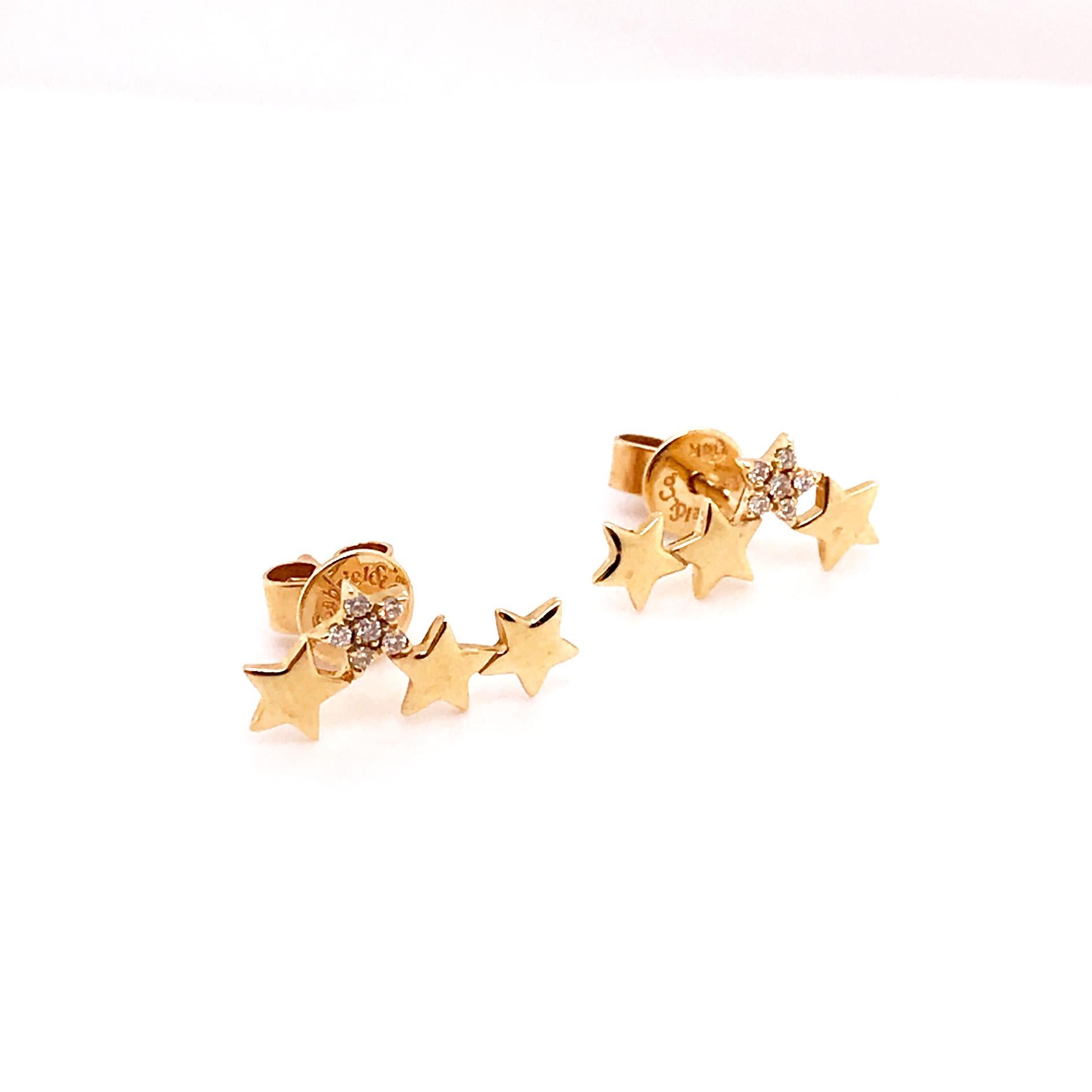 0.10 Ct. Diamond Star Ear Climbers 14K Yellow Gold, Diamond Star Earring Studs 1