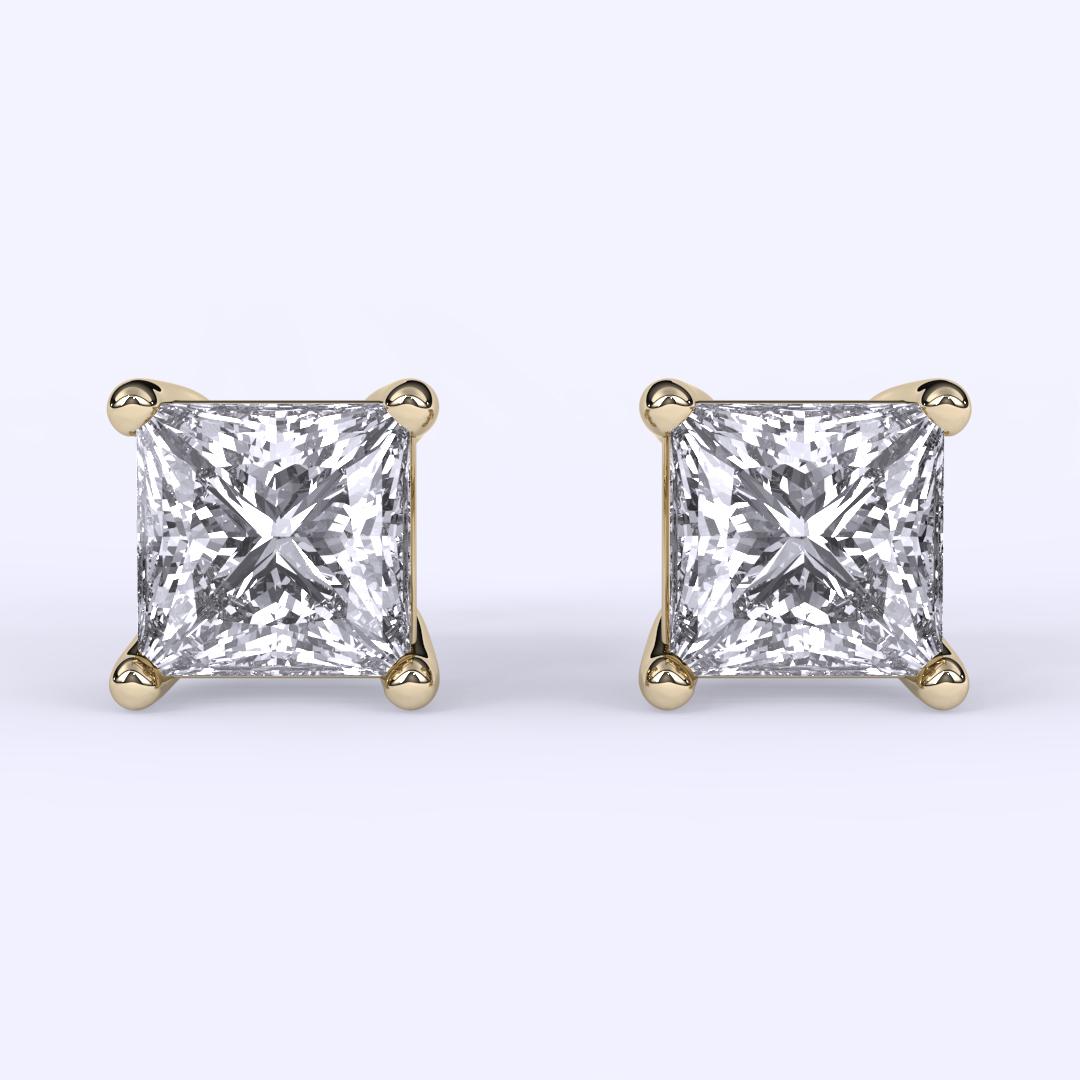 0.10 CT GH-I1 Clarity Natural Diamond Princess Cut Stud Earrings, 14k Gold. In New Condition For Sale In Los Angeles, CA