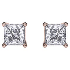 0.10 CT GH-I1 Clarity Natural Diamond Princess Cut Stud Earrings, 14k Gold.