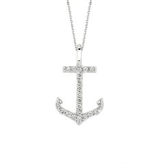 0.10 CT Natural Diamond Anchor Necklace Pendant 14K White Gold G SI