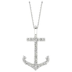 0.10 CT Natural Diamond Anchor Necklace Pendant 14K White Gold G SI