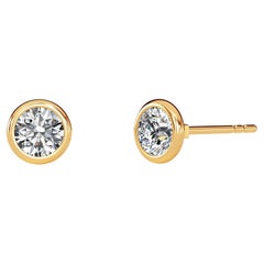 0.10 Carat TW Natural Diamond 14k Gold Bezel Setting Stud Earring