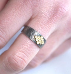 0.10 Cts, Rhombus Shaped Pattern Ring in 24kt Gold on Silver Band