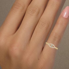 0.10 CTW Evil Eye Diamond Ring in 14K Gold, VS-SI+ Twist Rope Band