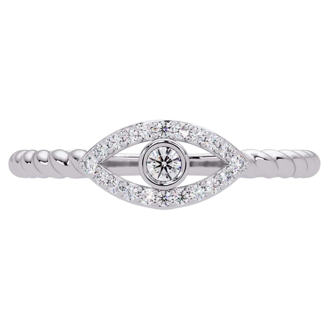 0.10 CTW Evil Eye Diamond Ring in 14K Gold, VS-SI+ Twist Rope Band For Sale