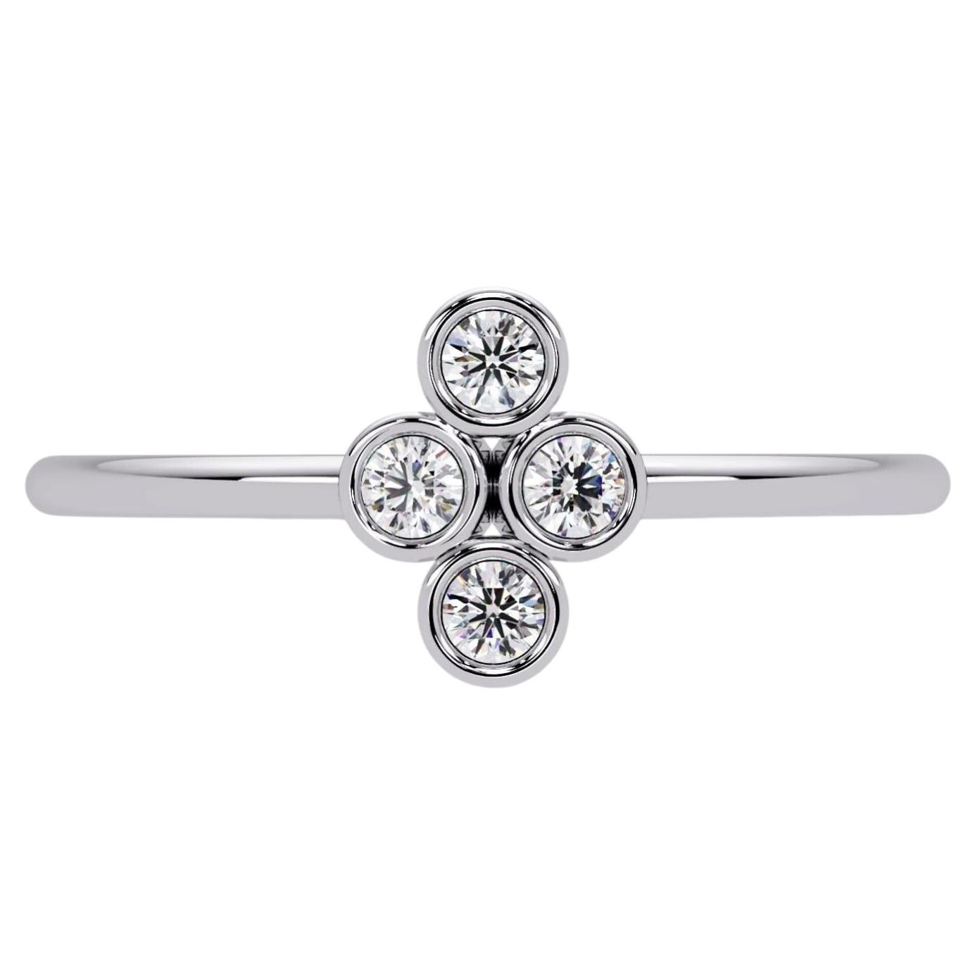 0.10 CTW Four Diamond Bezel Ring in 14K Gold, SI1+ Cluster Band For Sale