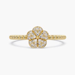 0.10 CTW Pavé Diamond Flower Ring in 14K Gold, SI1+ Natural Diamonds