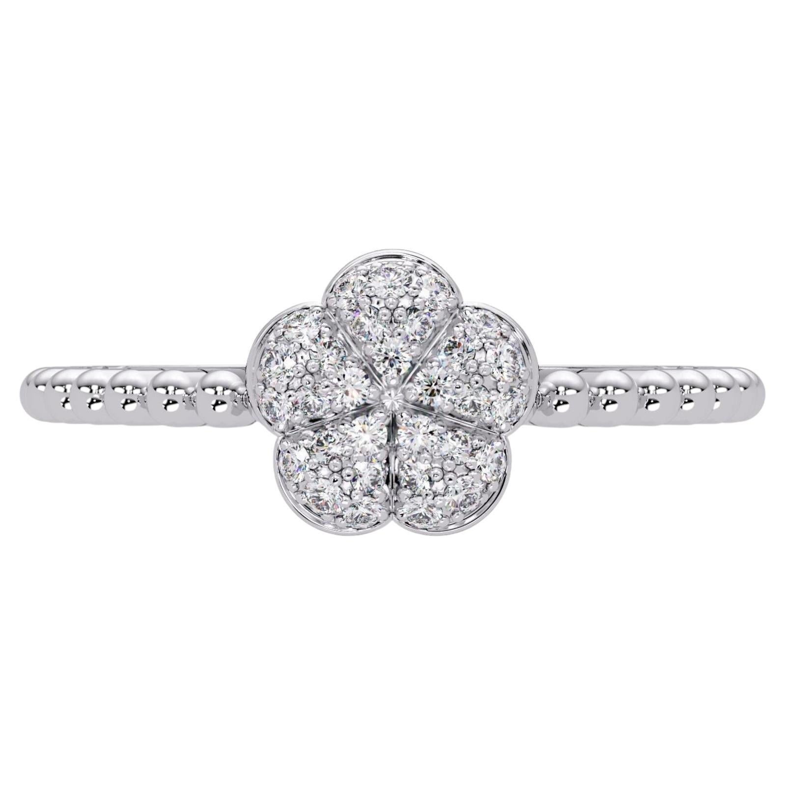 0.10 CTW Pavé Diamond Flower Ring in 14K Gold, SI1+ Natural Diamonds For Sale
