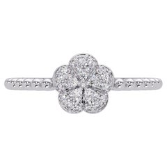 Anillo de flor con pavé de diamantes de 0,10 quilates en oro de 14 quilates, diamantes naturales SI1+