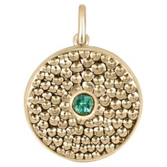 0.10ct 14K Round Emerald Solitaire Bezel Pendant Gold Emerald Medallion Necklace