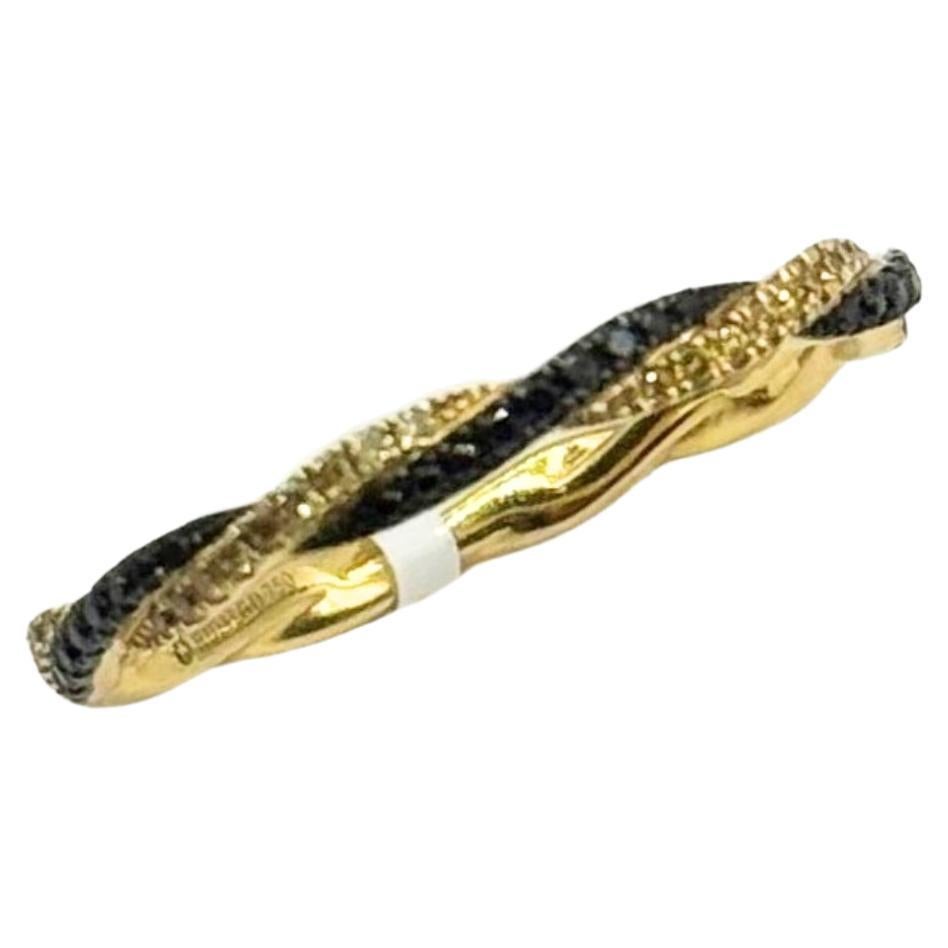 0.10ct Braided Black & Yellow Round Diamond Stackable Band 18KT Yellow Gold 6.5
