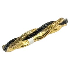 0.10ct Braided Black & Yellow Round Diamond Stackable Band 18KT Yellow Gold 6.5
