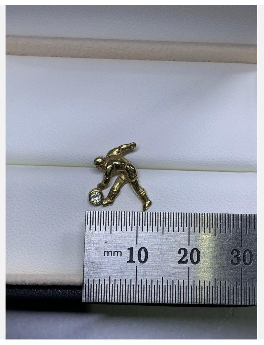 Women's or Men's 0.10ct Diamond Chunky Football Pin Badge Soccer Charm 9ct Yellow Gold For Sale