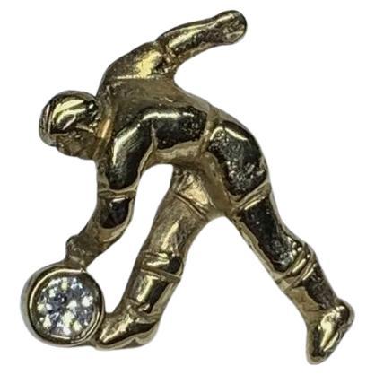0.10ct Diamond Chunky Football Pin Badge Soccer Charm 9ct Yellow Gold For Sale