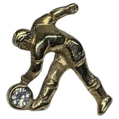 0.10ct Diamond Chunky Football Pin Badge Soccer Charm 9ct Yellow Gold