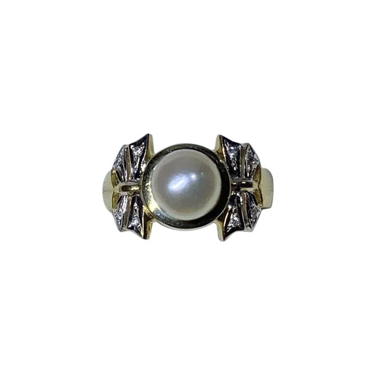 Anello di fidanzamento solitario con perla da 0,10 carati in oro giallo 18 ct. in vendita