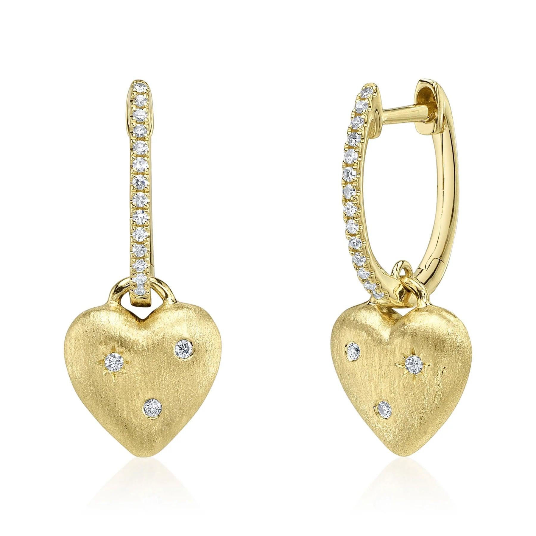 0.10ct Diamond Heart Charm Huggie Hoop Earrings For Sale