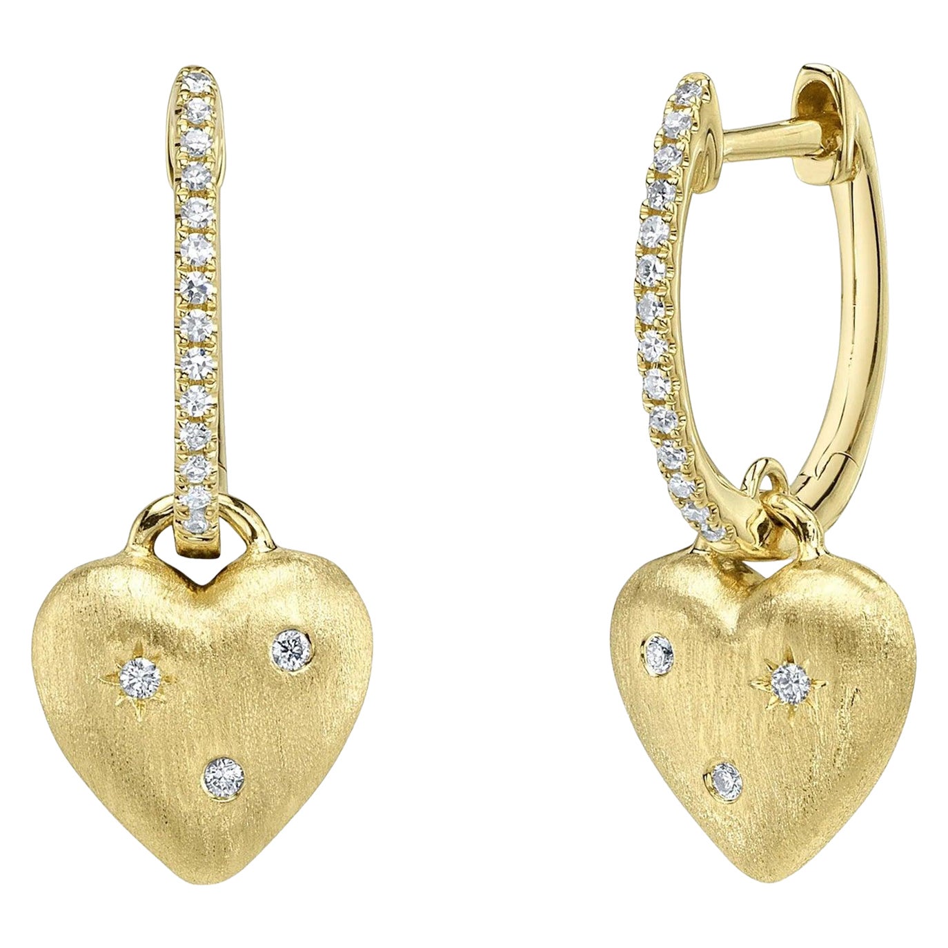 0.10ct Diamond Heart Charm Huggie Hoop Earrings im Angebot
