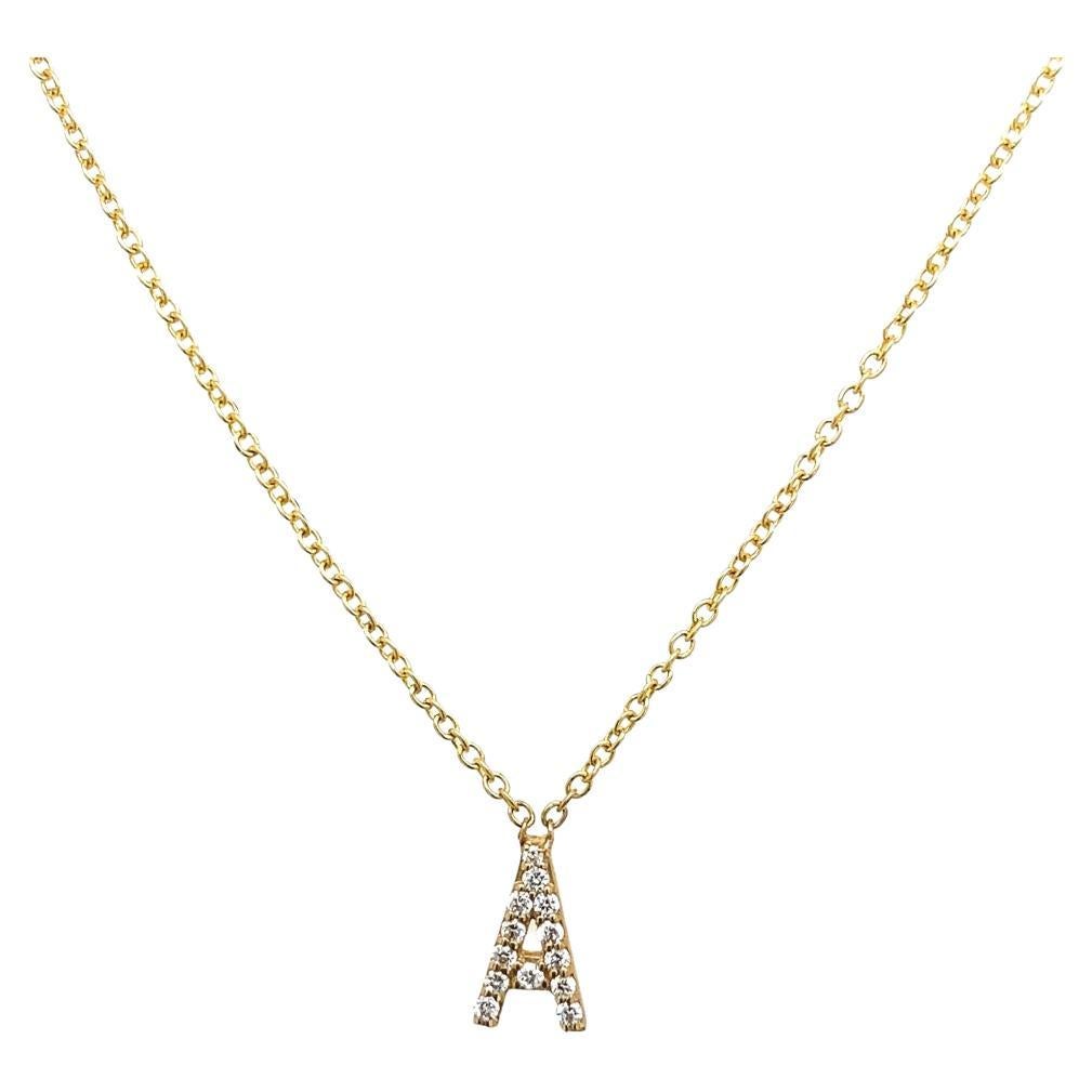 0.10ct Diamond Initial Pendant Letter "A" Set on Chain in 9ct Yellow Gold For Sale