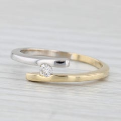 0.10ct Diamond Solitaire Bypass Ring 18k Yellow White Gold Size 7.75