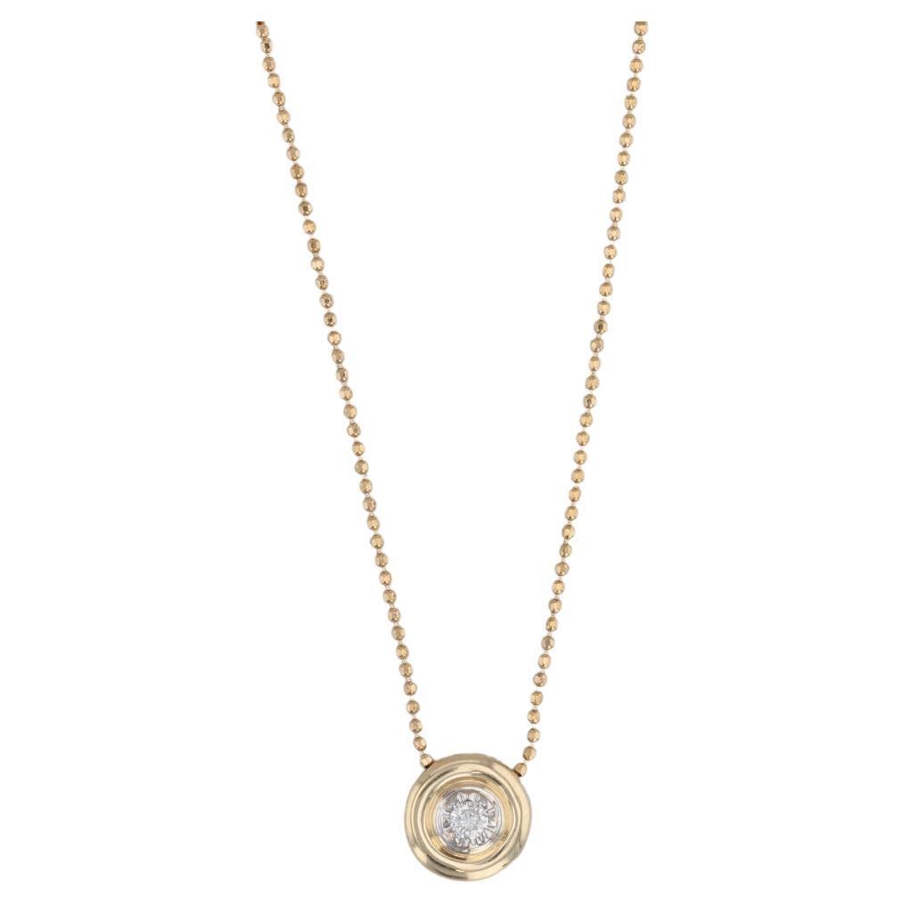 0.10ct Diamond Solitaire Pendant Necklace 18k Yellow Gold Adjustable Bead Chain For Sale