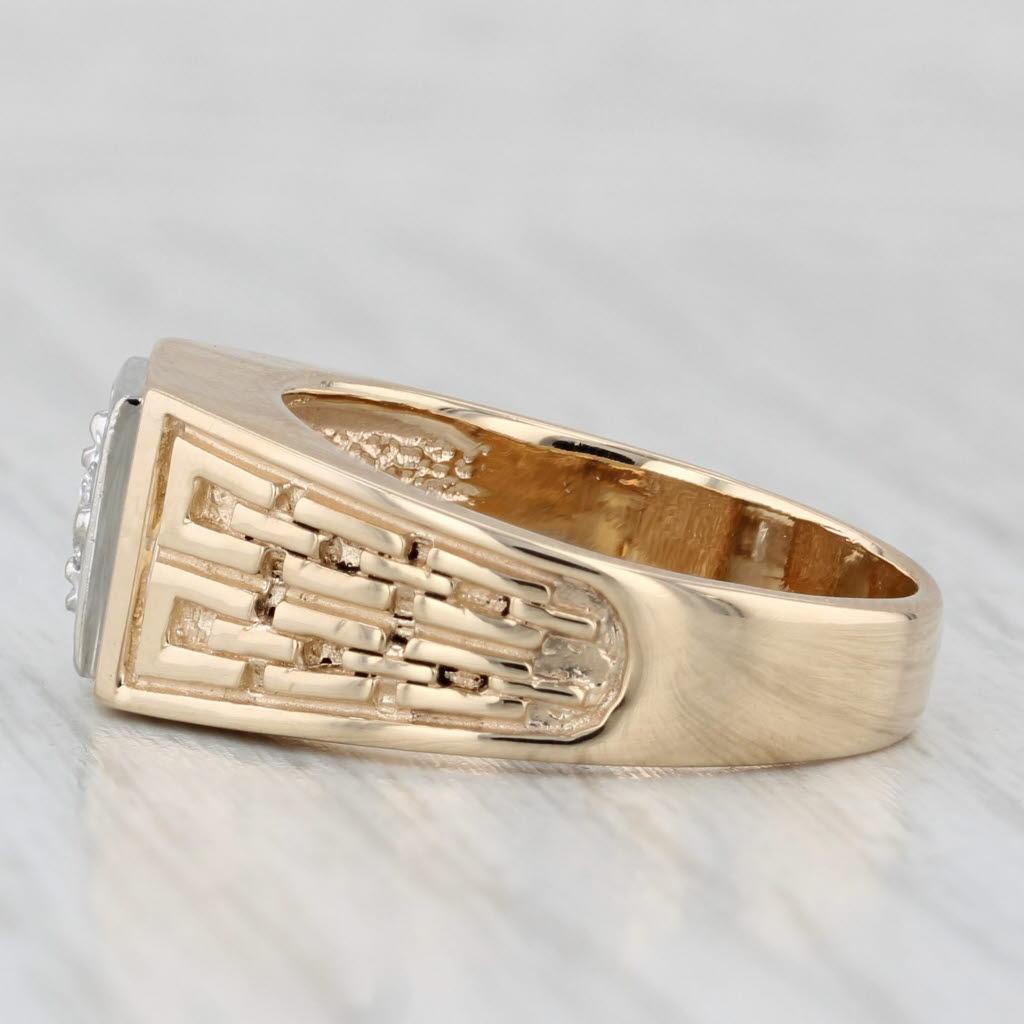 Women's or Men's 0.10ct Diamond Solitaire Ring 14k Gold Vintage Men's Chain Pattern