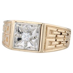 0.10ct Diamond Solitaire Ring 14k Gold Vintage Men's Chain Pattern