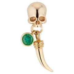 0.10ct Emerald, Skull & Tusk Single Earring 14ct Yellow gold