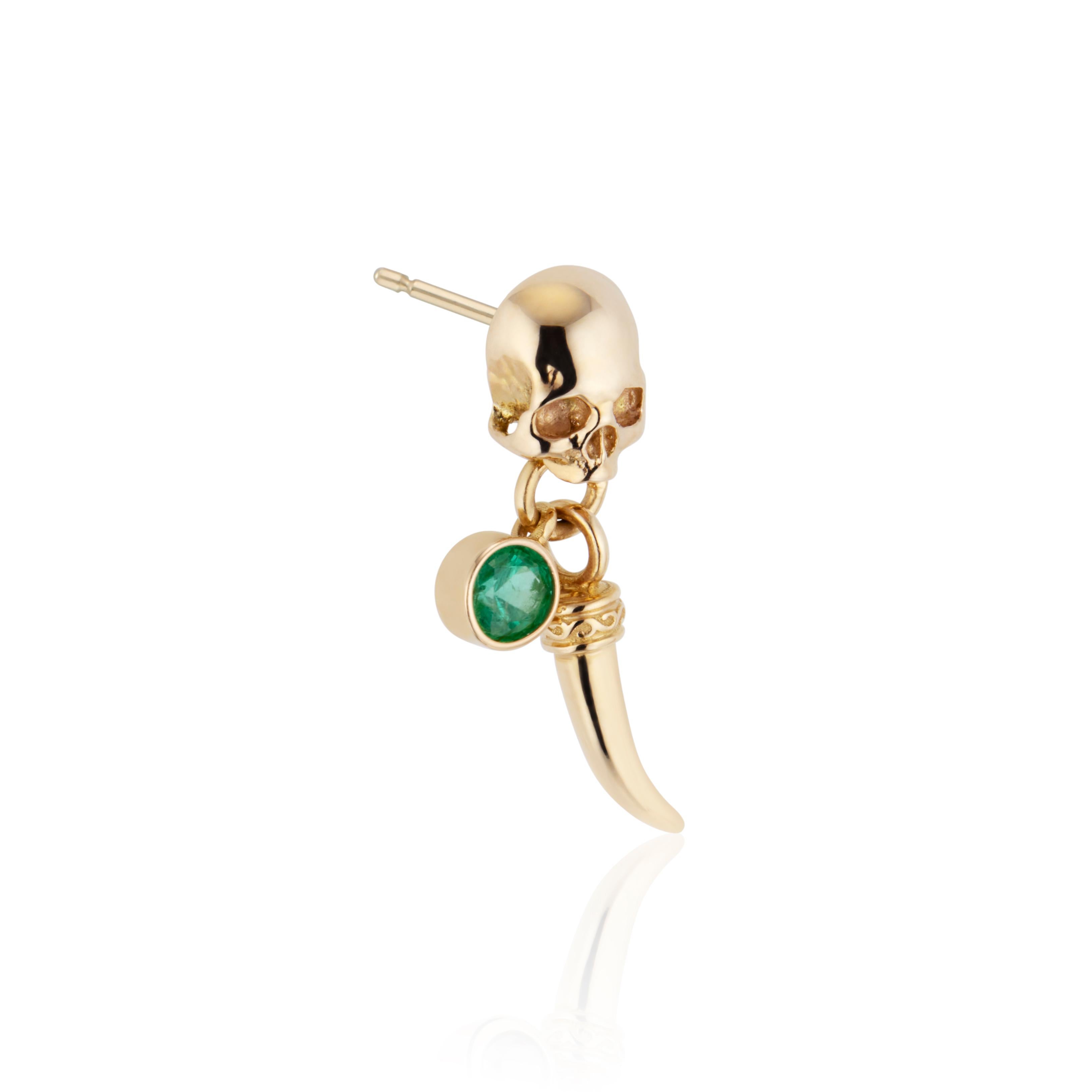 Modern 0.10ct Emerald, Skull & Tusk Single Earring