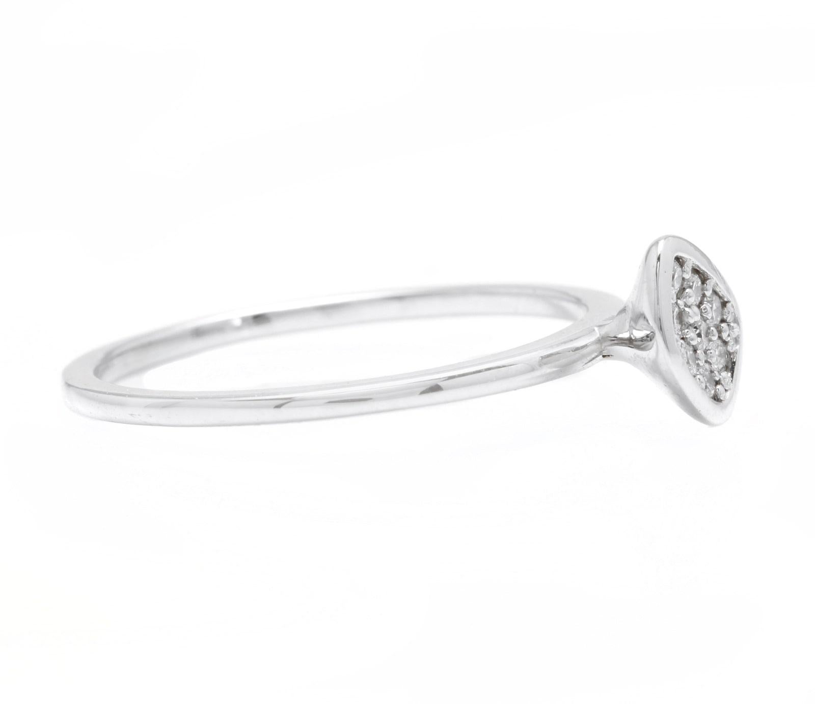 Fine 0.10 Carats Natural Diamond 14K Solid White Gold Ring

Suggested Replacement Value: Approx. $1,200.00

Stamped: 14K

Total Natural Round Cut Diamonds Weight: Approx. 0.10 Carats (color G-H / Clarity SI1-SI2)

The width of the top of the band