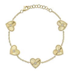 0.10ct Round Brilliant Cut Diamond Fluted Heart Bracelet