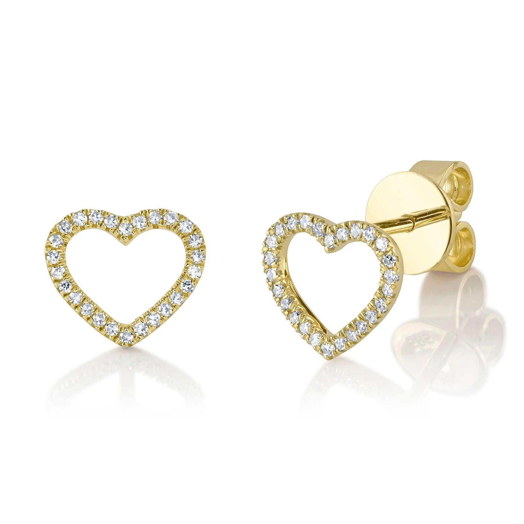 0.10ct Round Brilliant Cut Diamond Open Heart Stud Earrings For Sale