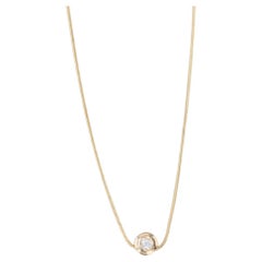 Pendentif solitaire en diamant rond de 0,10ct en or jaune 14k Chaîne serpent de 18,25 pouces
