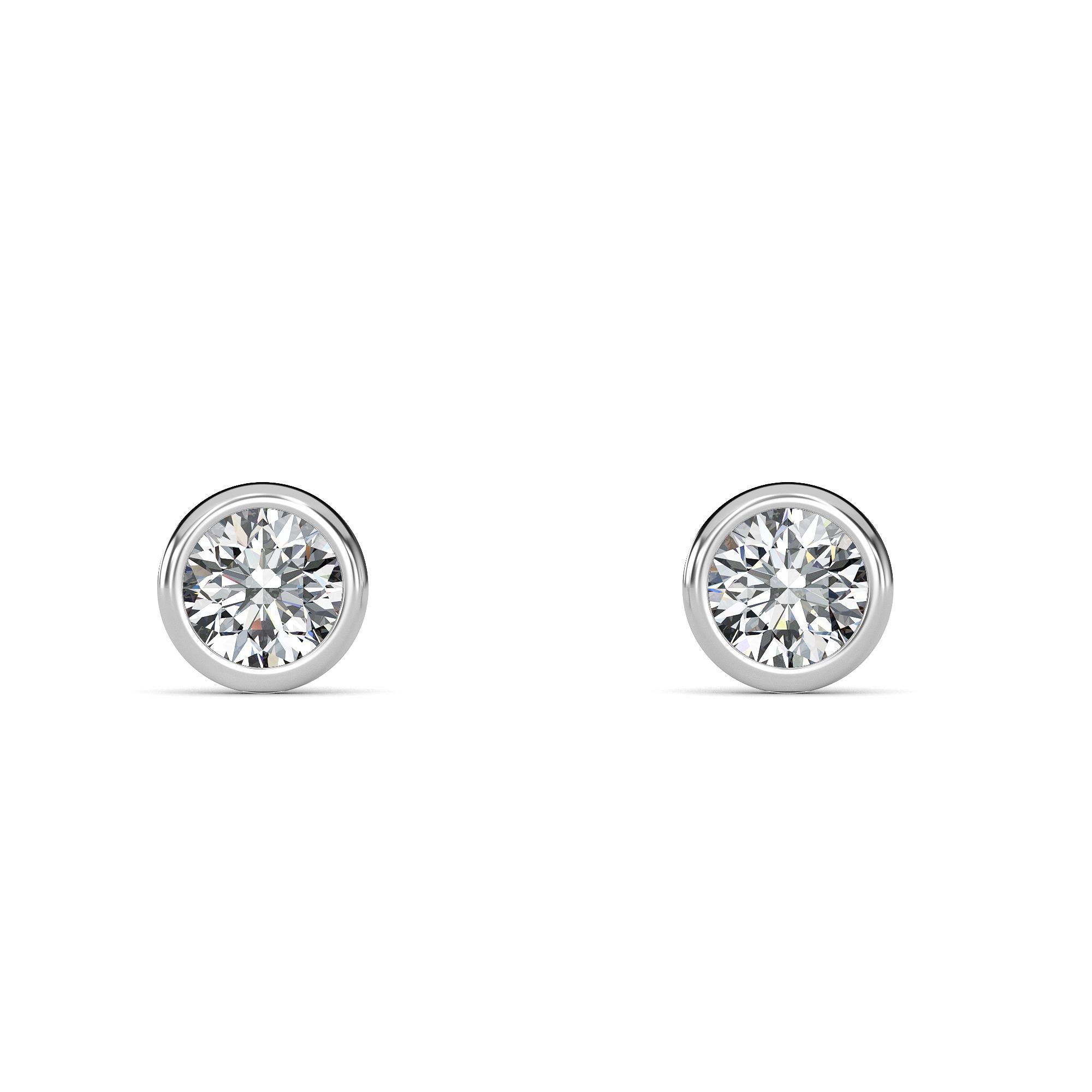 Modern 0.10 Carat TW Natural Diamond 14k Gold Bezel Setting Stud Earring For Sale