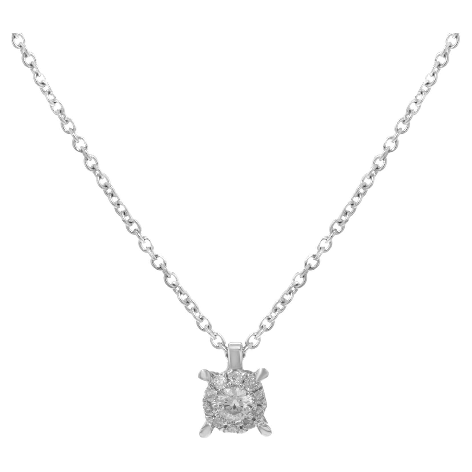 0.10Cttw Bliss by Damiani Cluster Diamond Pendant Necklace 18K White Gold