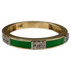 0.10ctw Diamond Enamel Ring 14K Yellow Gold Green Size 7